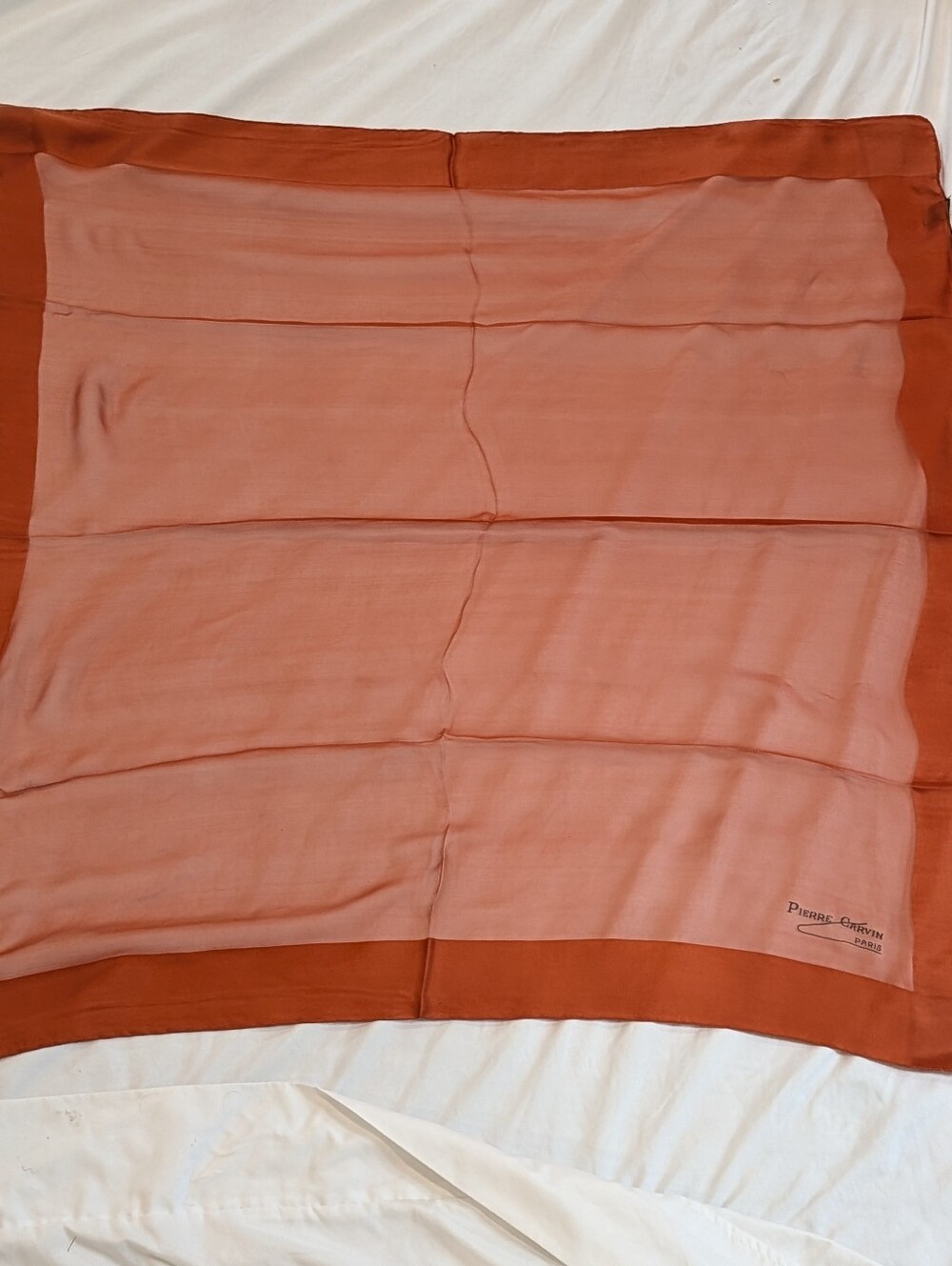 Pierre Carvin Paris Feliciani Sheer Peach and Orange Silk Border Square Scarf